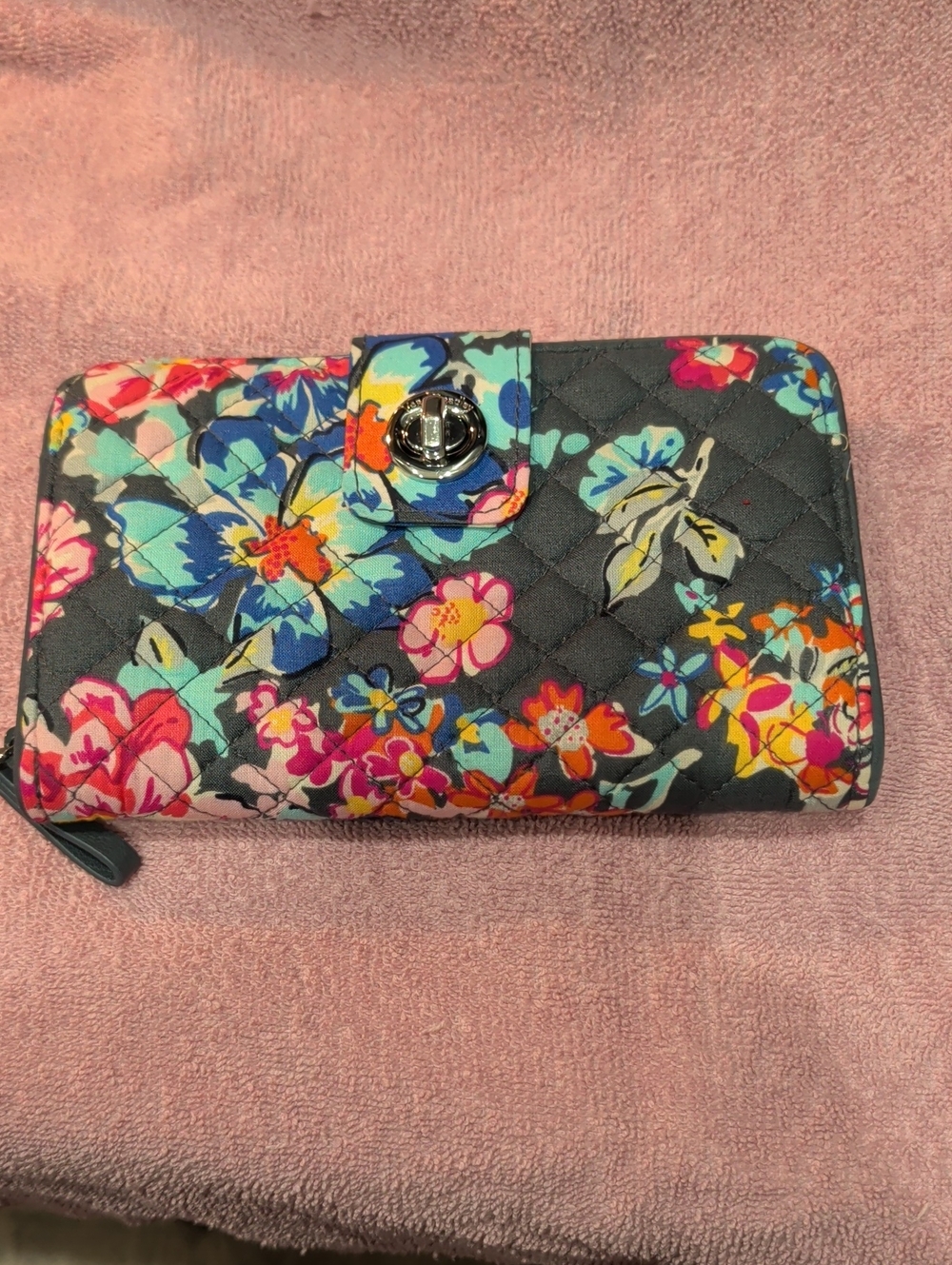 Vera Bradley Quilted Floral Wallet in Multicolor on Charcoal